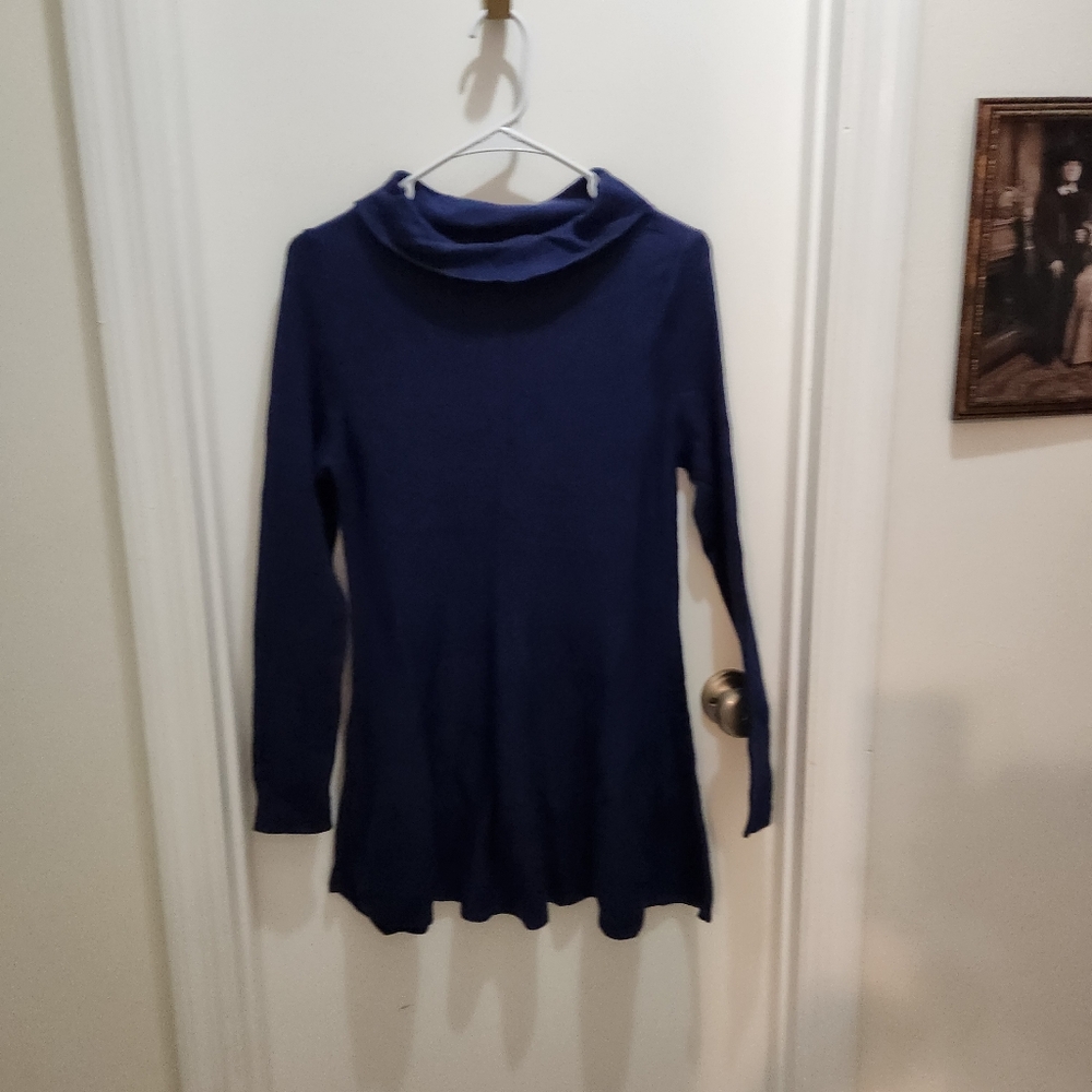 D&co Knitted Blue Long Sleeve Mini Shift Dress Sz Xxs